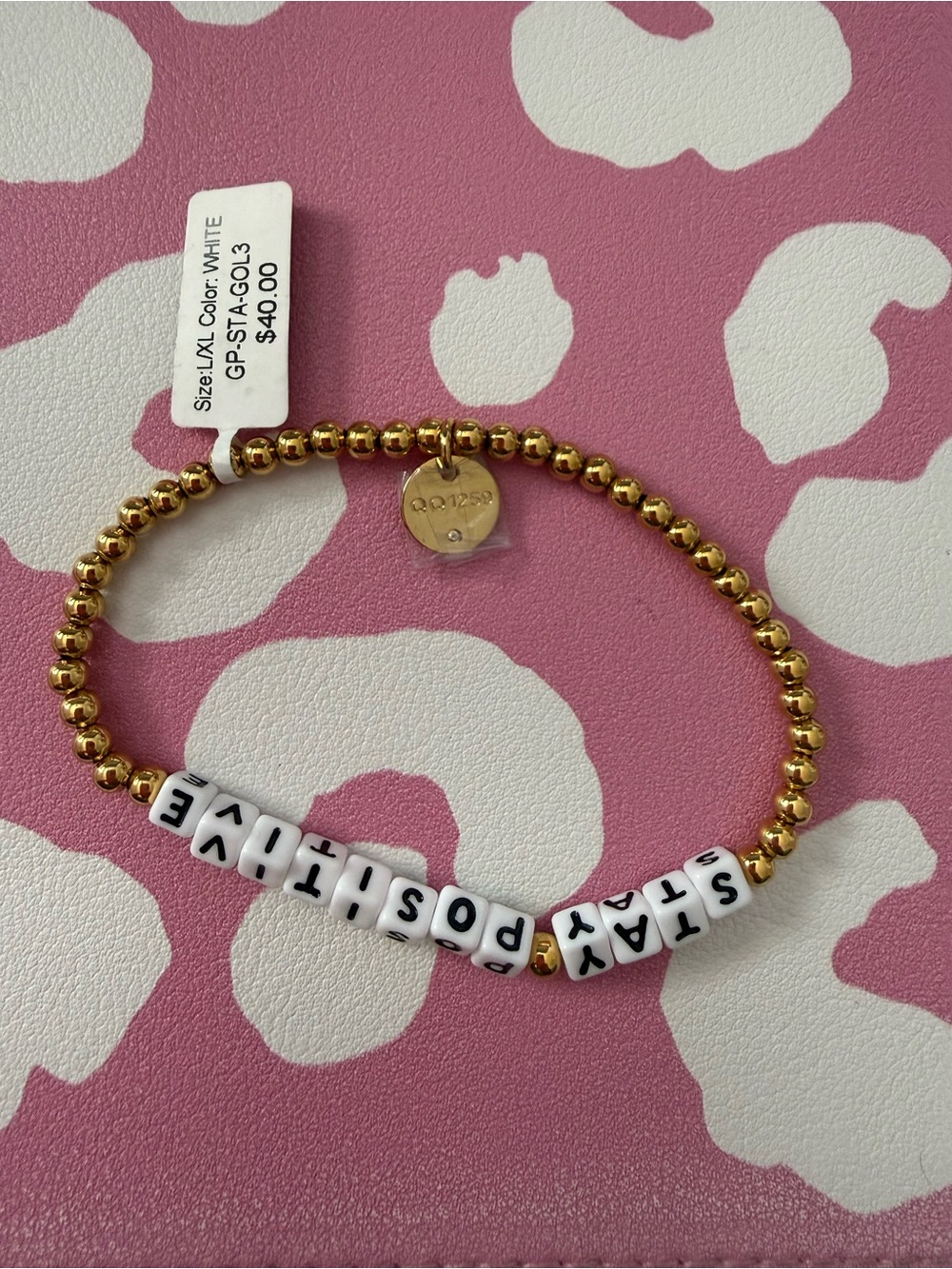 Stay Positive Gold Beaded Bracelet - Picture 2 of 2